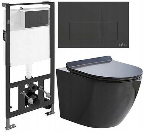 Zestaw WC stelaż WC 50cm + przycisk czarny + misa Black z deską (1)