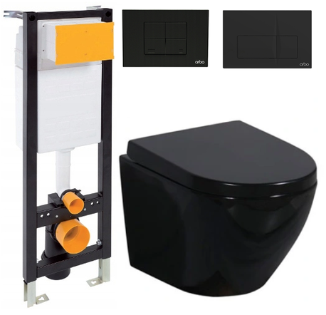 Zestaw WC stelaż WC bardzo wąski 35cm + WC Primo Black + przycisk czarny mat (1)
